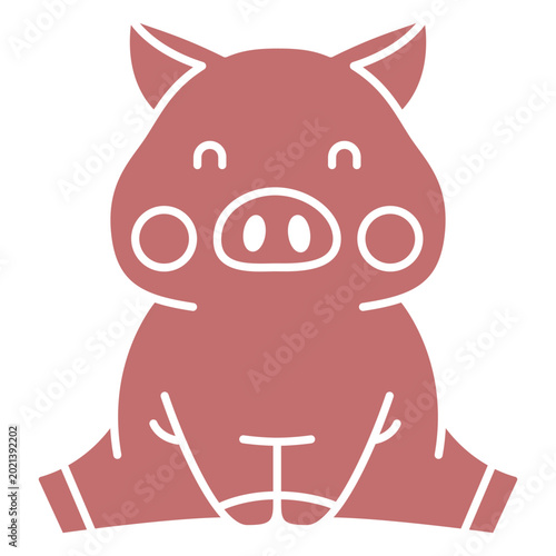 Obraz na plátne Pink cartoon pig sitting on its haunches