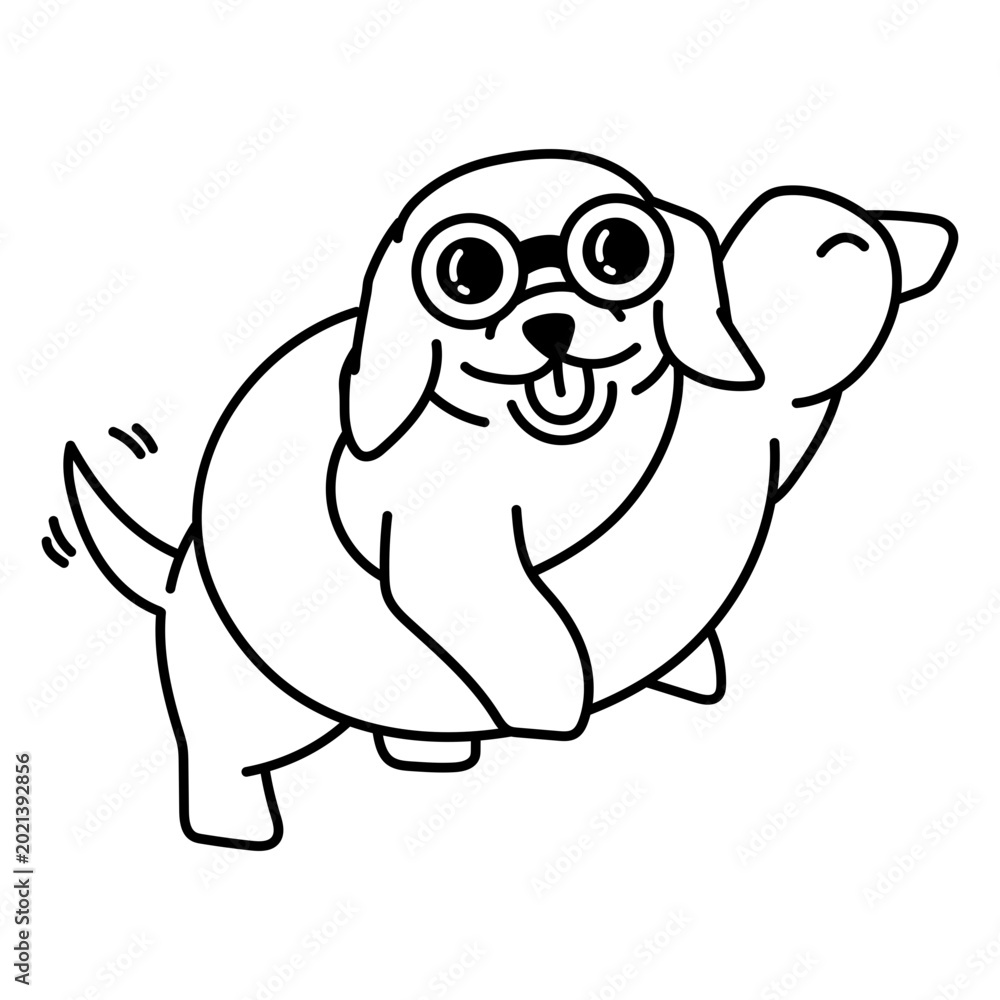 Fototapeta premium Playful cartoon dog with glasses and floating turtle