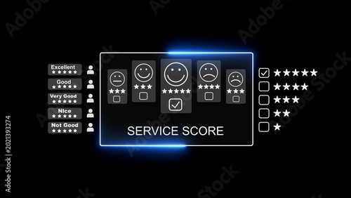 Fotografia Service score feedback interface featuring a five star rating system with emotiv
