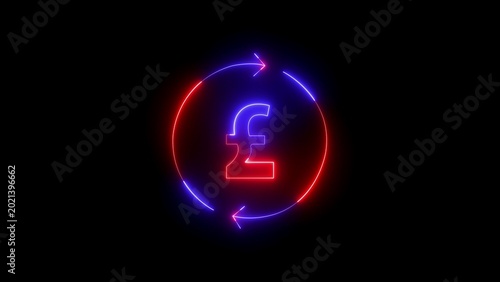 Canvastavla Dual colored neon british pound sterling currency sign encircled by rotating arr