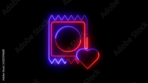 Konstfotografi Dual tone neon featuring a condom wrapper and heart symbol with blue and red glo