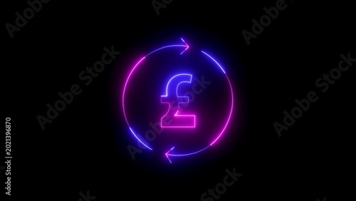Tableau sur toile Vibrant purple and blue neon british pound sterling currency symbol inside a cir