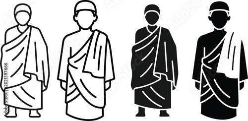 Tableau sur toile Monks in traditional draped robes walking in sequence Vector