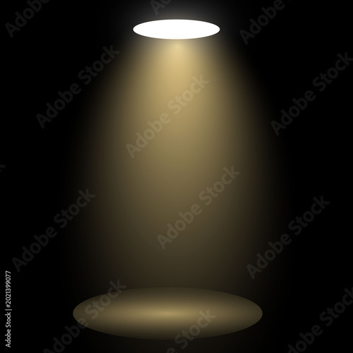 Illuminated Stage: A dramatic spotlight casts a vibrant yellow glow onto a shadowed stage, creating a striking contrast of light and dark.