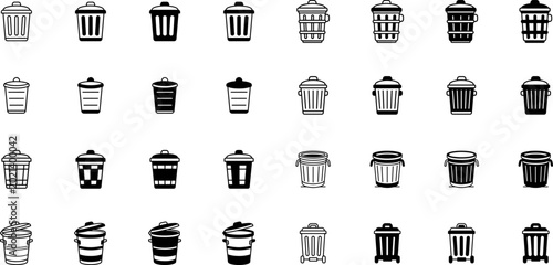 Photos Collection of various trash can icons in different styles and designs on transpa