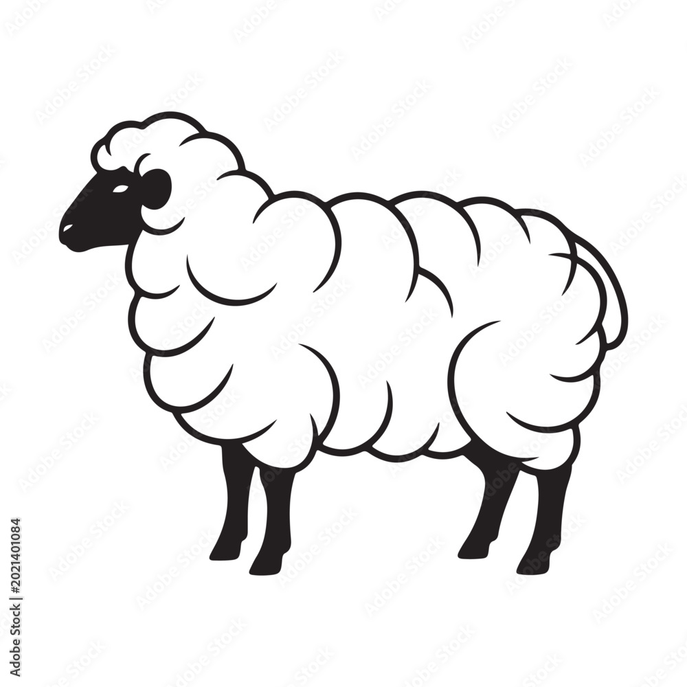 Obraz premium Sheep vector illustration with black face and fluffy wool. Ideal for farm branding, livestock logos, and agricultural design projects