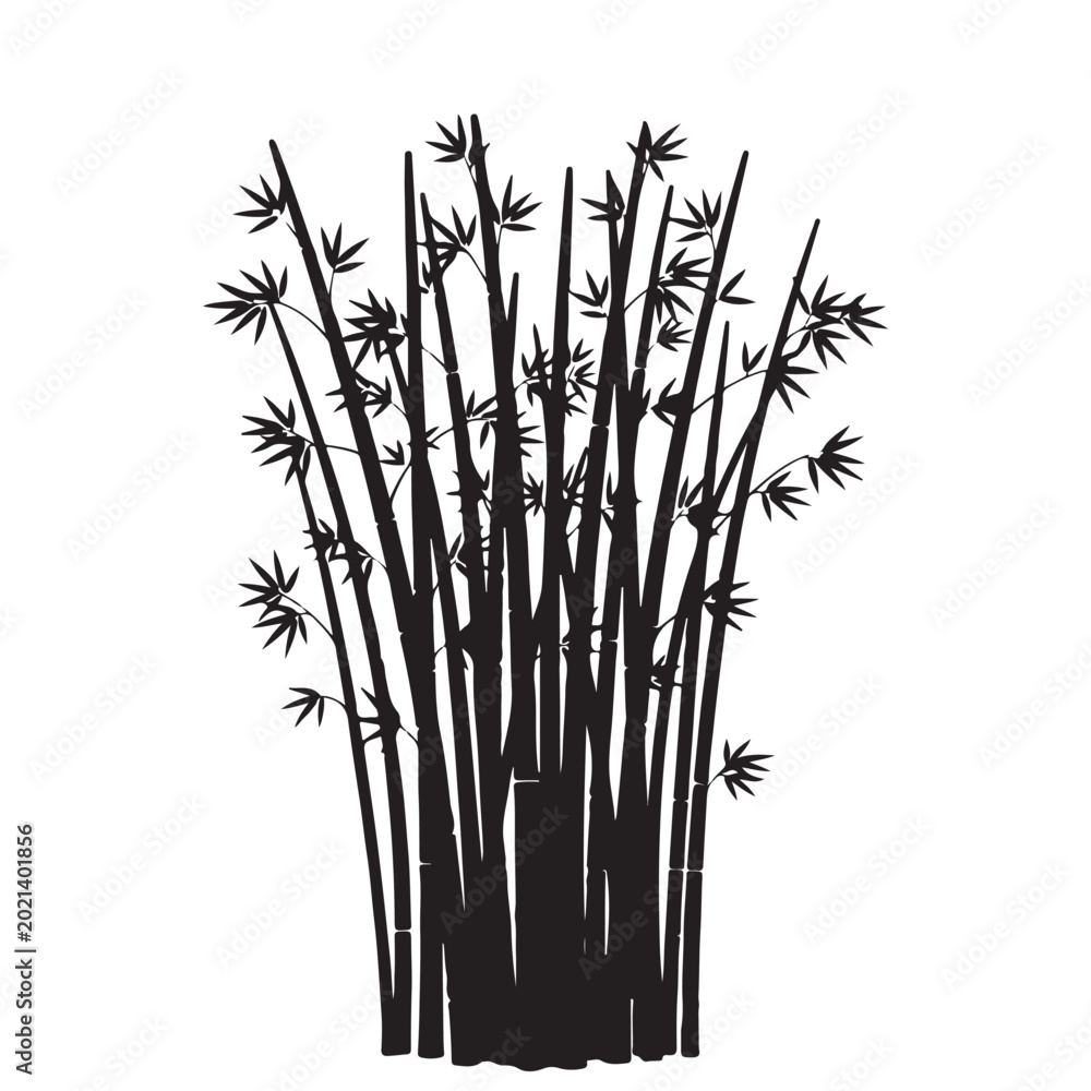 Obraz premium Black bamboo silhouette vector graphic. Representing Asian nature, zen aesthetics, and botanical design elements for growth and tranquility