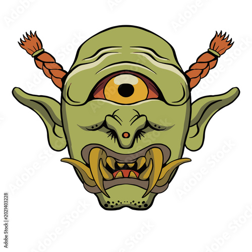 Foto Unique monster illustration with one eye and tusks