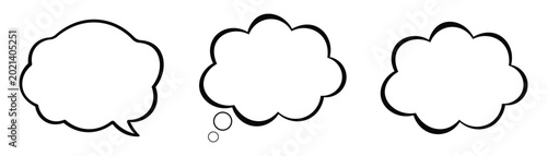 Quadro su tela Set of three comic thought bubbles and speech balloons with fluffy cloud outlines and cartoon style shapes for conversation bubbles text placeholders and creative graphic communication design