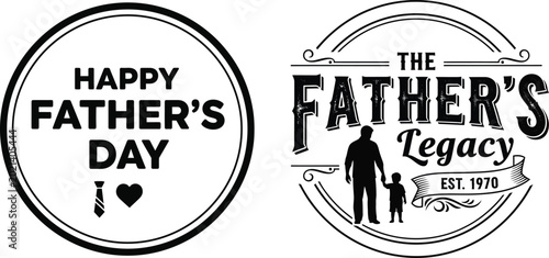Bild auf Leinwand Happy father's day vintage style logo with silhouette family Vector