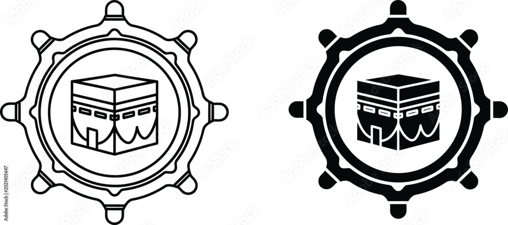 Fototapeta premium Islamic kaaba symbol with gear border illustration Vector