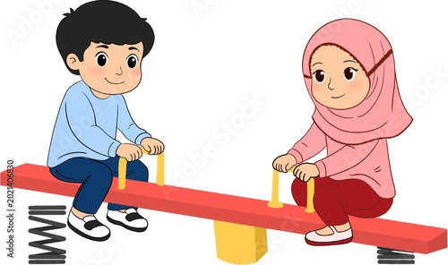 Kids Playing Seesaw at Playground Illustration