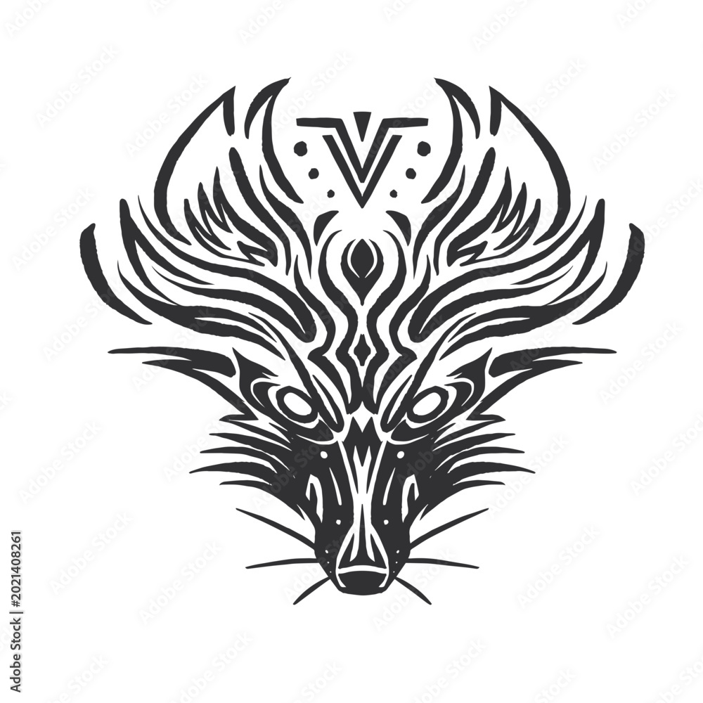Fototapeta premium Stylized animal emblem with tribal elements design