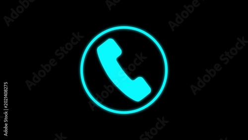 Foto Minimalist neon cyan telephone handset enclosed within a glowing circular frame