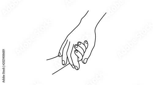 Canvastavla Minimalist line art illustration of an adult holding a small child hand