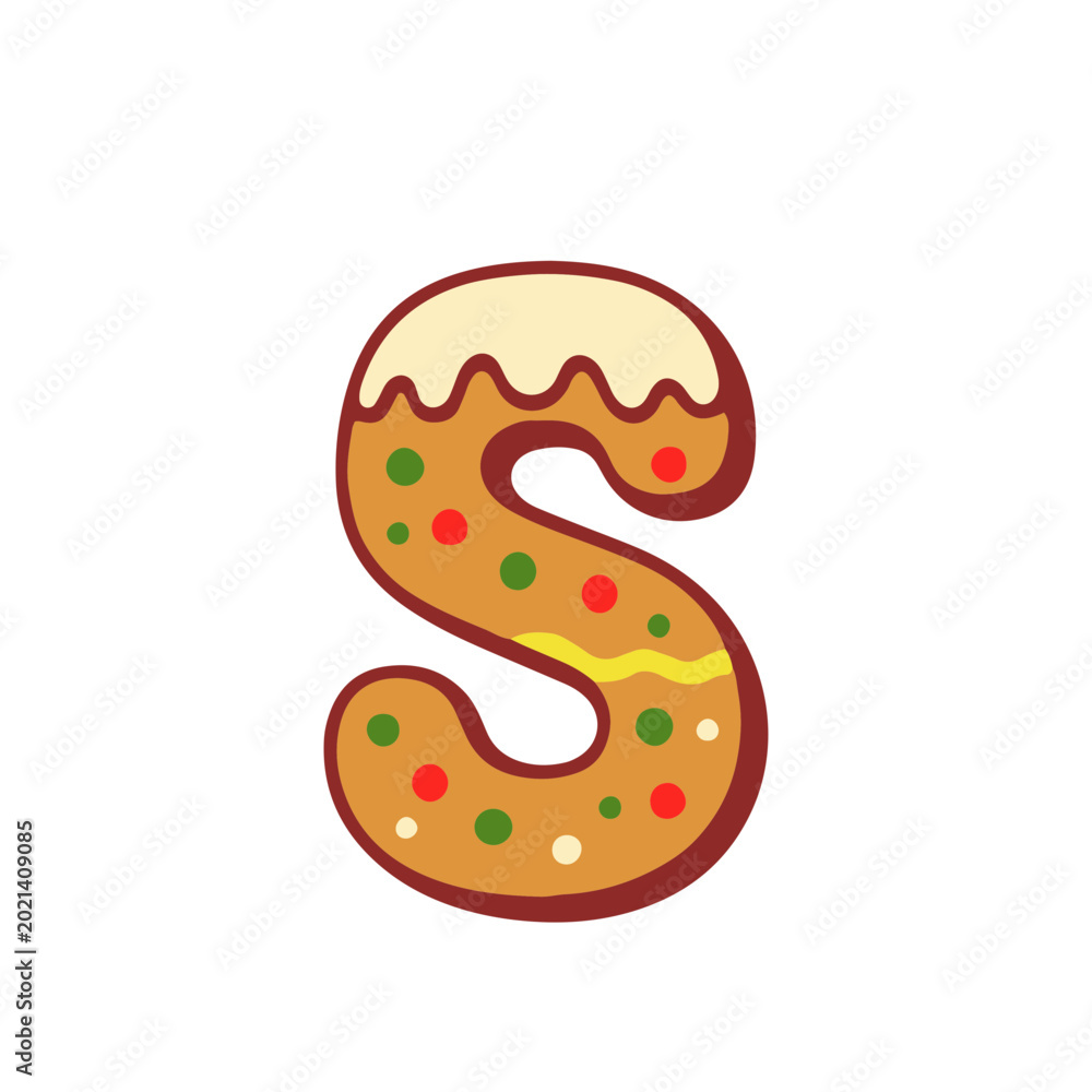 Fototapeta premium Decorative gingerbread letter s design for festive apparel