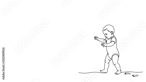 Photos A line art illustration of a baby taking their first steps.