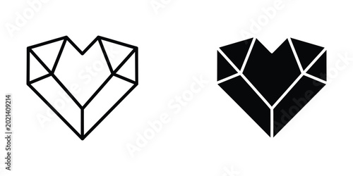 Modern geometric heart icon with 3d effect in black and white