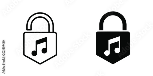 Фотография Music note inside a locked padlock icon set