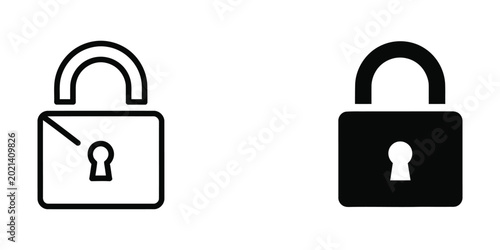 Cuadro en lienzo Open and closed padlock icons in simple line art style