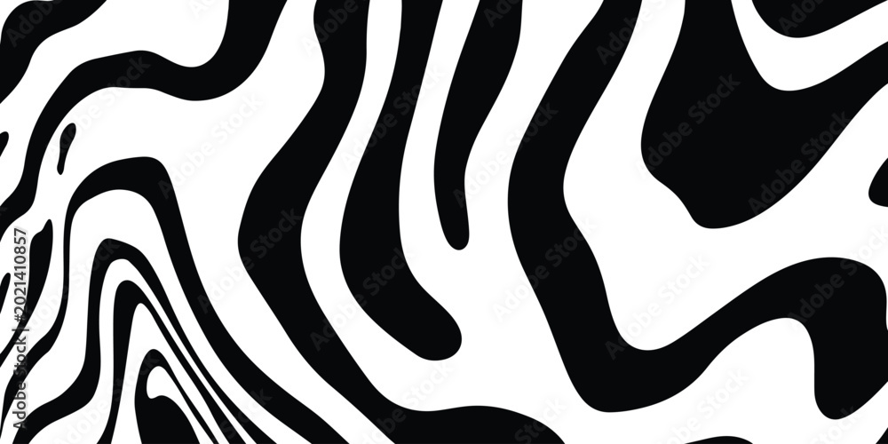 Fototapeta premium Abstract black and white liquid marble texture and fluid wavy lines zebra pattern background vector illustration.