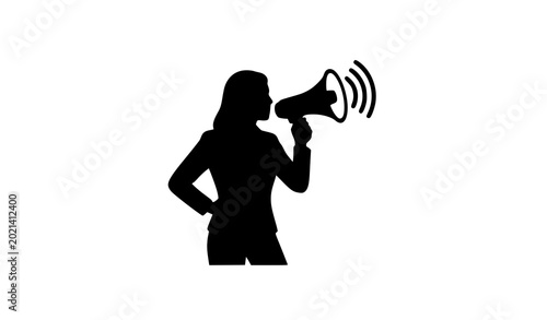 Canvas Print Corporate communication megaphone person silhouette icon vector design