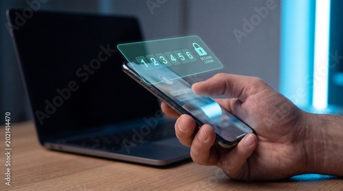 Digital Security: A person's hand securely handles a smartphone displaying a digital security lock, a modern marvel of data protection.