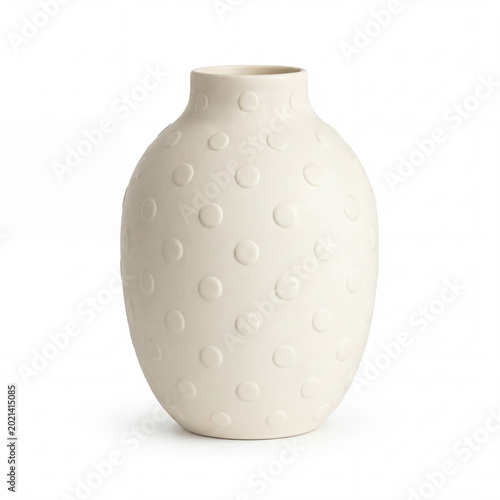 Luxury Scandinavian Ceramic Vase with Embossed Polkadot Pattern Isolated on White Background