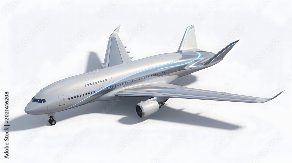 Fototapeta premium Futuristic Passenger Airplane Isolated on Clean White Background – Modern Aviation Transport AI Image