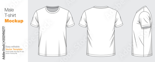 Bild auf Leinwand Front, back, and side views of a blank white male t-shirt