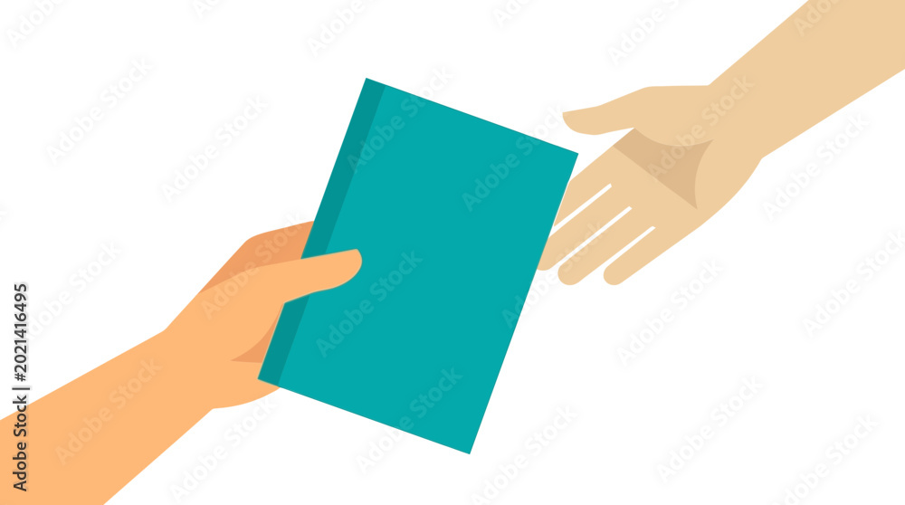 Obraz premium Hands sharing a teal notebook to exchange knowledge