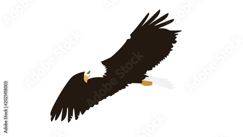 Foto Eagle soaring through the sky with its wings fully extended captures the majestic power and predatory grace of this bird of prey, presented as a high-contrast graphic icon for branding purposes