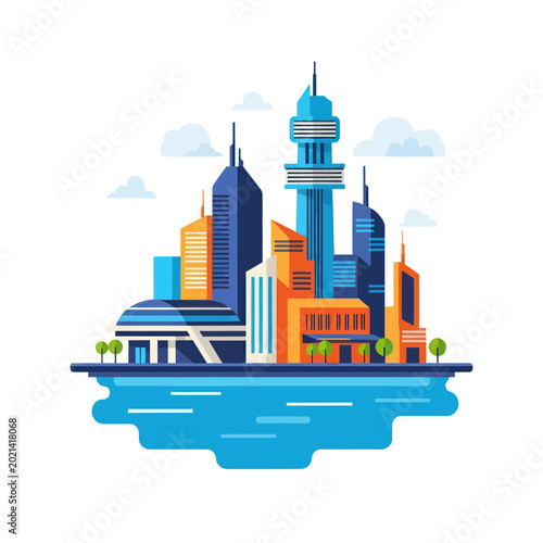 City Skyline with Modern Buildings Towering.