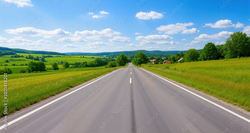 Fototapeta premium Asphalt road panorama in countryside on sunny summer day 
