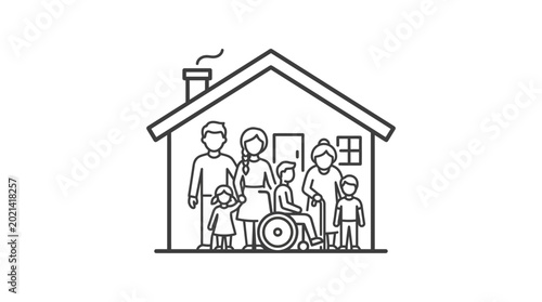 Foto Line art illustration of a multi generational family living together at home