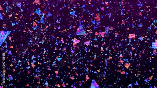 Dynamic abstract background featuring colorful triangles confetti in blue, pink, and purple hues. Perfect for festive and modern designs.