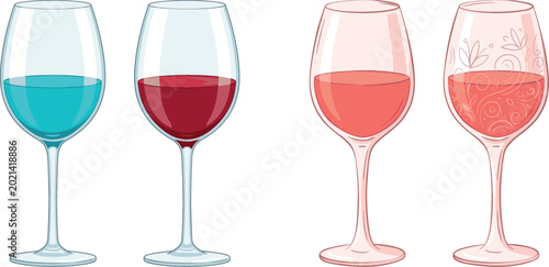 Tableau sur toile Wine glass collection vector illustration featuring different types of drinks in