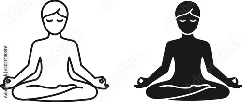 Cuadro en lienzo Woman meditating in calm yoga pose illustration Vector