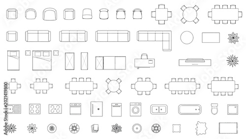 Photos Essential CAD symbols collection for interior design and architectural blueprint