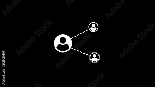 Animated dot line representing with network connection person icon on a black background. Share work group people and human relationships icon. Social media connection with in a community concept