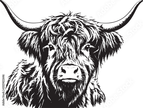 Schilderij op canvas Scottish Highland cow portrait vector illustration