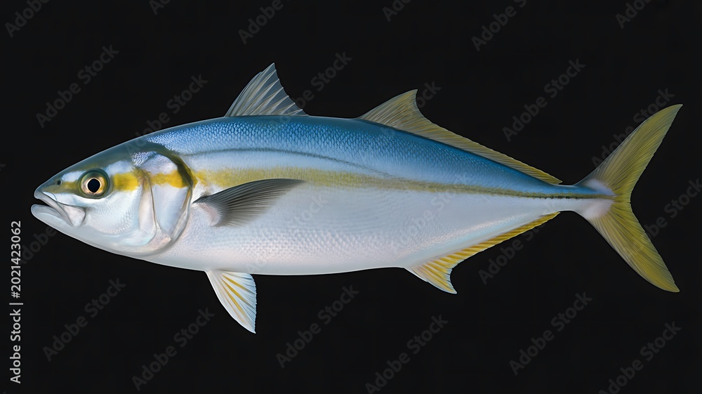 Fototapeta premium A close-up photograph of a delicate fish with yellow fins and blue back