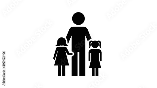 Foto Silhouette of Loving Father with Two Daughters, Isolated White Background