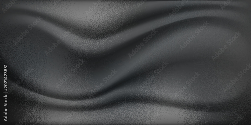 Fototapeta premium Black fabric exhibits the luxurious sheen and soft folds of satin or silk, with gentle highlights and shadows creating a sense of depth and movement
