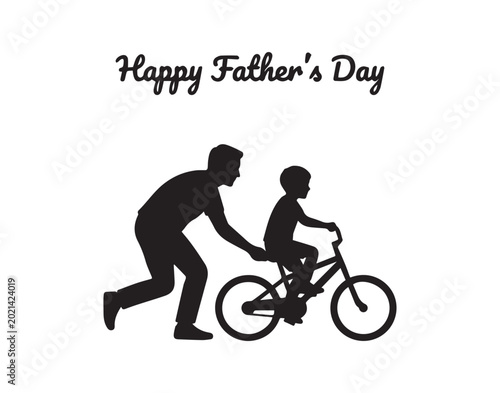 Father's Day silhouette of dad helping son ride bike