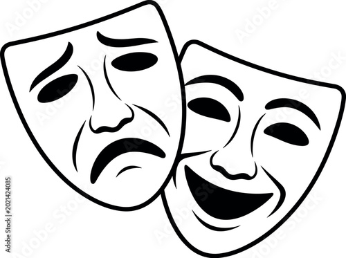 Comedy and tragedy theater masks facing each other