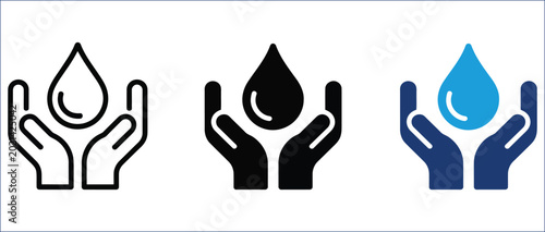 Fotografi Hands Holding Water Drop Symbol with Gentle Care Minimal Illustration Design