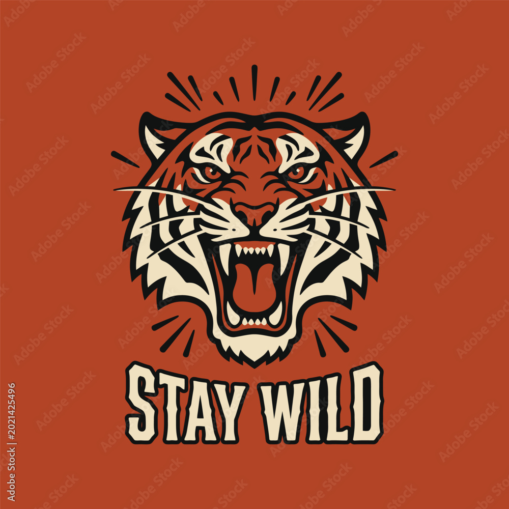 Obraz premium Angry Roaring Tiger Stay Wild Vintage Mascot Illustration