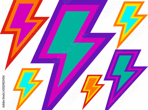 Принти на полотні Vibrant, colorful lightning bolts depicting energy and power, perfect for dynamic designs, graphics, and creative projects calling for an electrifying touch
