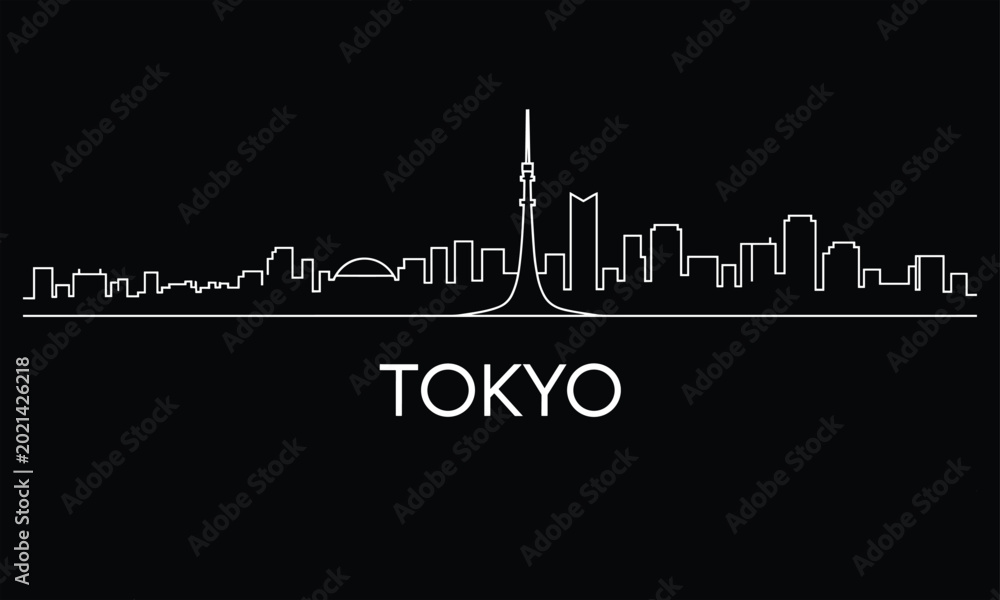 Fototapeta premium Minimalist black line graph with tokyo label black background
